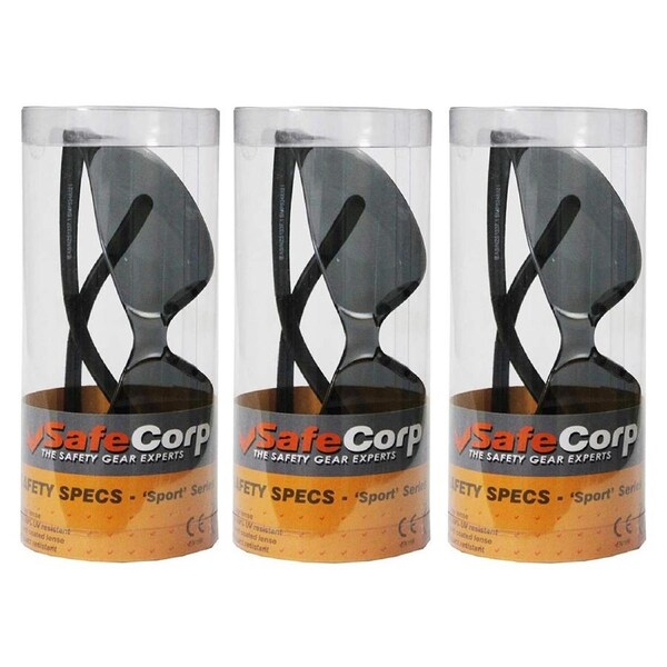 3x Safecorp PPE Safety PPE Safety Specs/Glasses/Glasses 'Sports' Series Grey