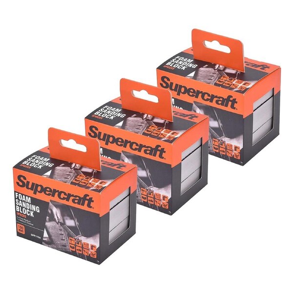 3x 3pc Supercraft Flexible Dual Grade Grit Sanding Foam/Sponge Block 100mm