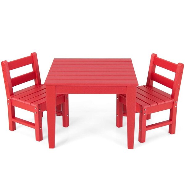 Giantex 3-Piece Kids Table & Chairs Set Toddler Activity Play Table Set Children Indoor Outdoor Furniture Set Home Backyard Red