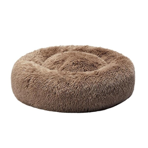 Pawz Pet Dog Calming Bed Warm Soft Plush Round Comfy Sleeping Washable Brown L(70cm x 70cm x 20cm)