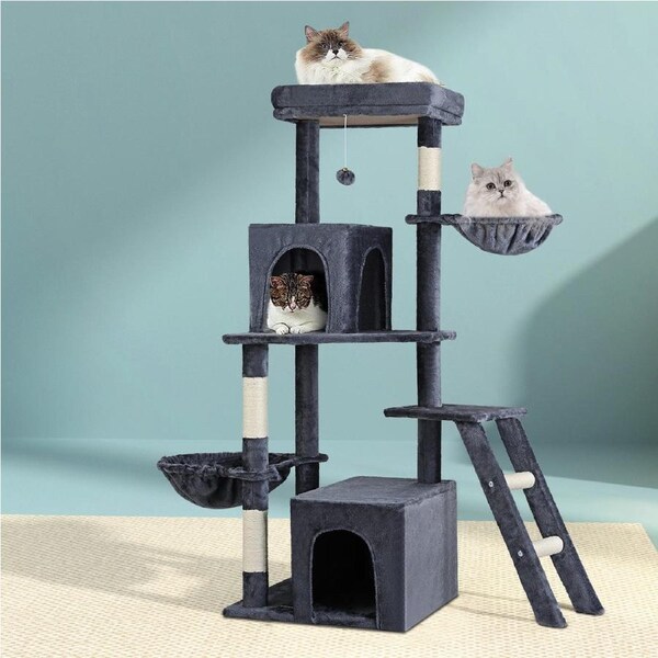 i.Pet Cat Tree Tower Scratching Post Scratcher Condo House Bed 138cm Grey
