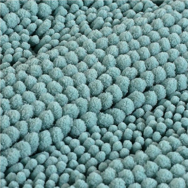 Chenille Bath Mat Runner Non Slip Bath Mat for Bathroom Thick Soft Stripe Design 50cm X 81cm / Eggshell Blue