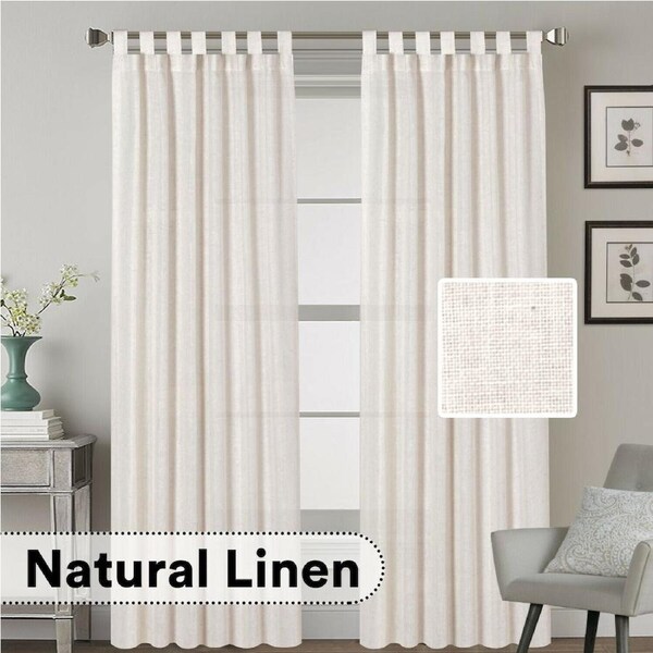 Natural Linen Blended Curtains Semi Sheers Window Curtain Draperies, Tab Top W132cm x D213cm / Natural