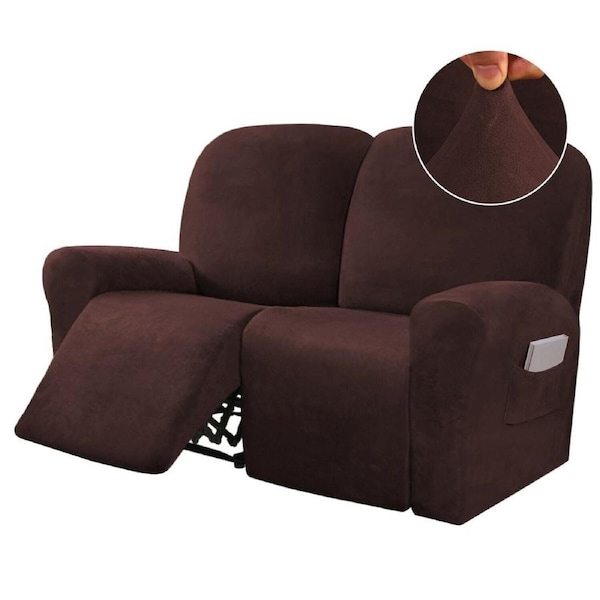 Recliner Sofa Covers 2 Seater Velvet Stretch Couch Covers Furniture Slipcovers Brown