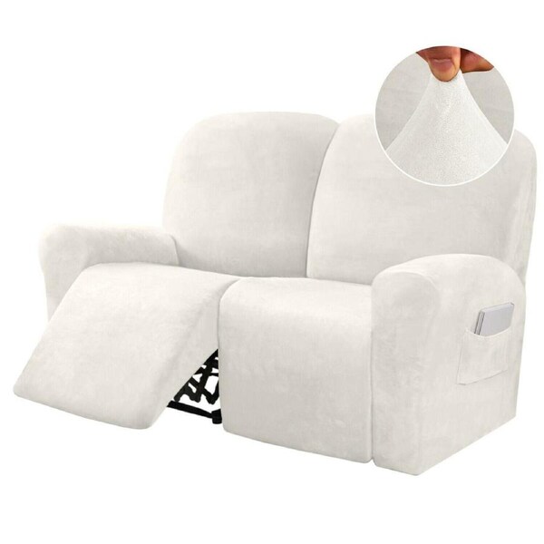 Recliner Sofa Covers 2 Seater Velvet Stretch Couch Covers Furniture Slipcovers Ivory