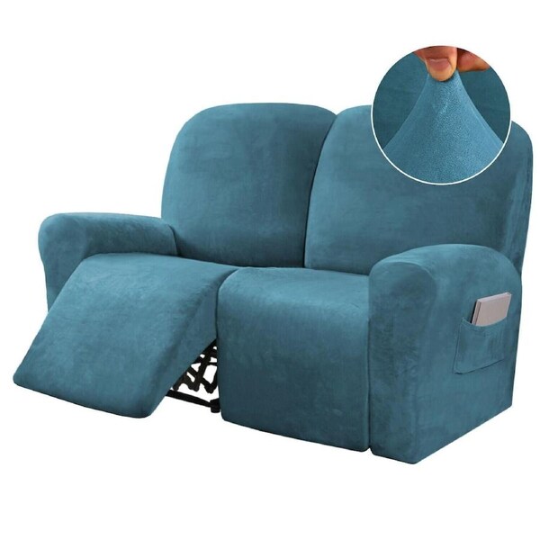 Recliner Sofa Covers 2 Seater Velvet Stretch Couch Covers Furniture Slipcovers Peacock Blue