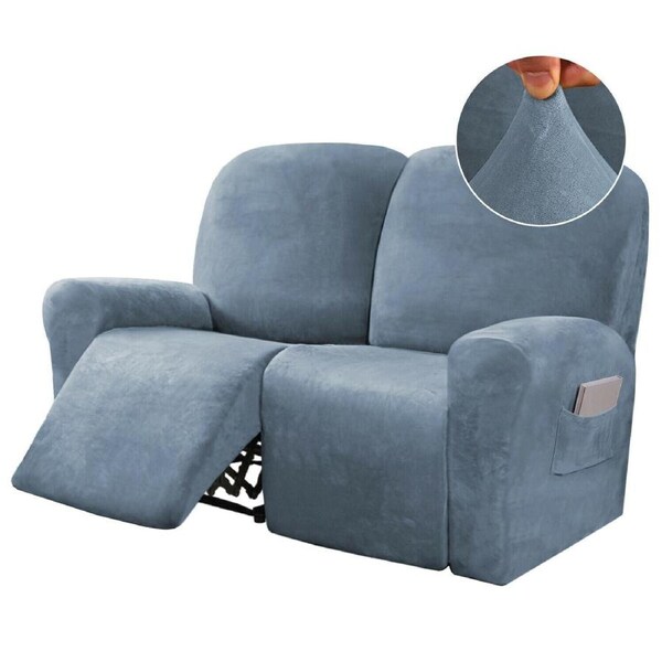 Recliner Sofa Covers 2 Seater Velvet Stretch Couch Covers Furniture Slipcovers Stone Blue