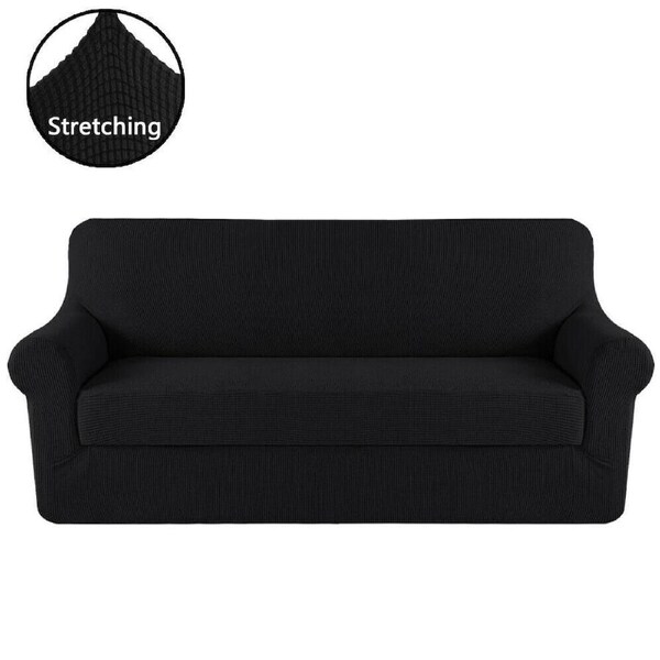 Sofa Cover 1 2 3 4 Seater Easy Fit Lounge Couch Super Quality Slipcover Black / Two Seater