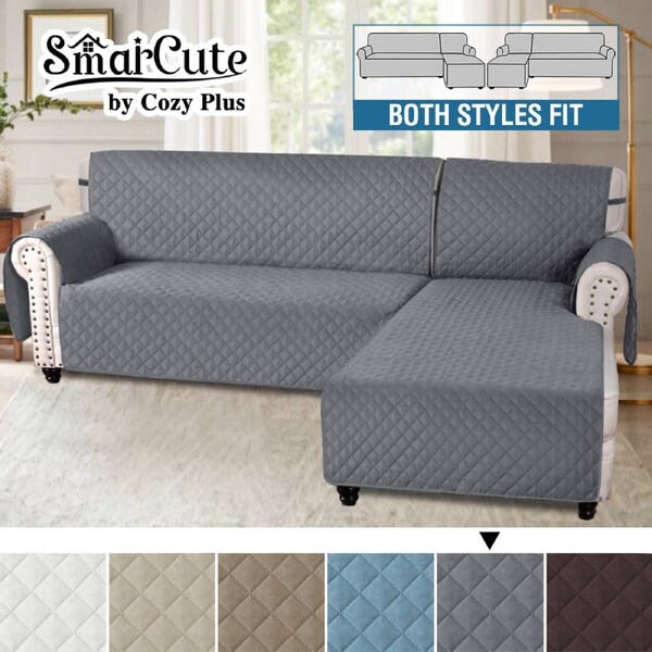 Sofa Cover L Shaped Sectional Sofa Chaise Slip Covers Non-Slip Sofa Protector Smoke Blue / Medium