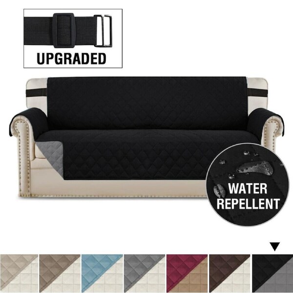 Sofa Cover Reversible 1/2/3/4 Seater Sofa Slipcover Reversible Couch Cover Black XL 3 Seater