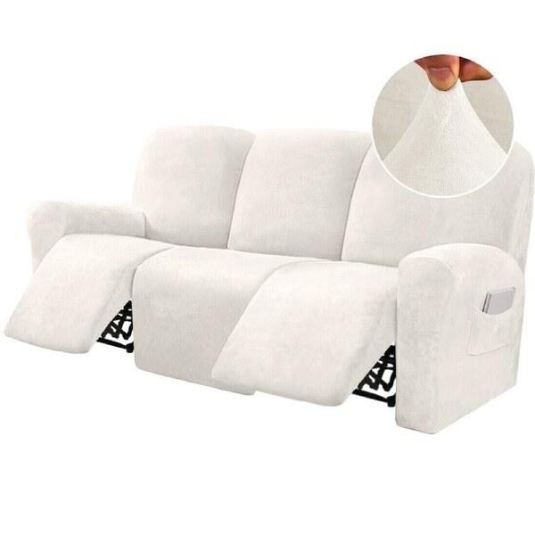 Stretch Recliner Sofa Covers Couch Cover Velvet Slipcovers for Reclining Couchs 2 Seater / Ivory