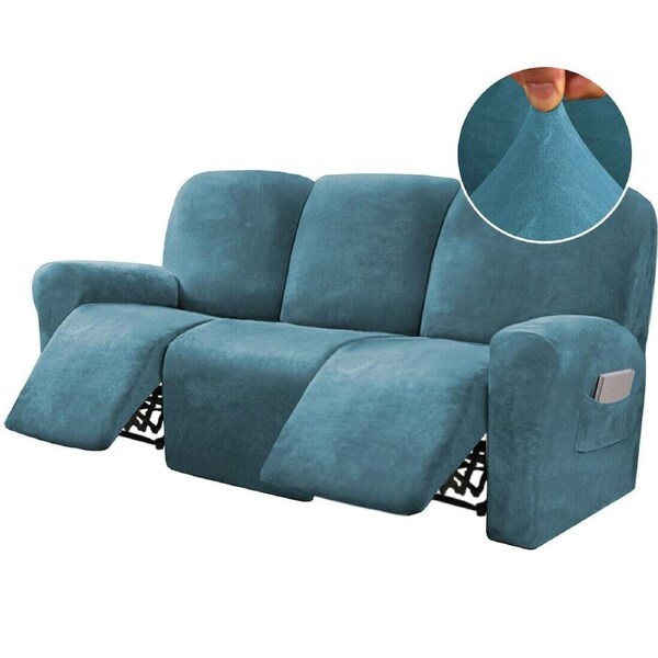 Stretch Recliner Sofa Covers Couch Cover Velvet Slipcovers for Reclining Couchs 2 Seater / Peacock Blue