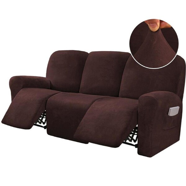 Stretch Recliner Sofa Covers Couch Cover Velvet Slipcovers for Reclining Couchs 3 Seater / Brown