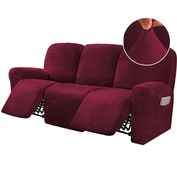 Stretch Recliner Sofa Covers Couch Cover Velvet Slipcovers for Reclining Couchs 3 Seater / Burgundy