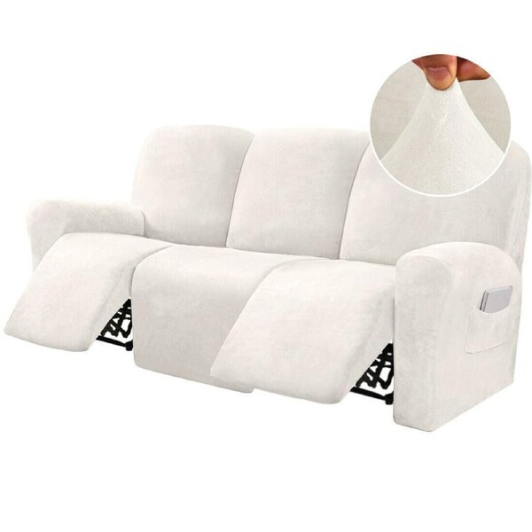 Stretch Recliner Sofa Covers Couch Cover Velvet Slipcovers for Reclining Couchs 3 Seater / Ivory