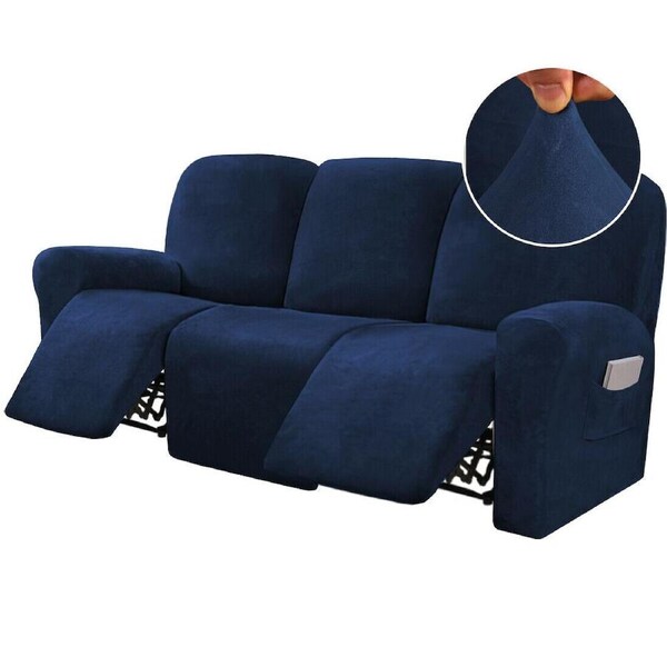 Stretch Recliner Sofa Covers Couch Cover Velvet Slipcovers for Reclining Couchs 3 Seater / Navy
