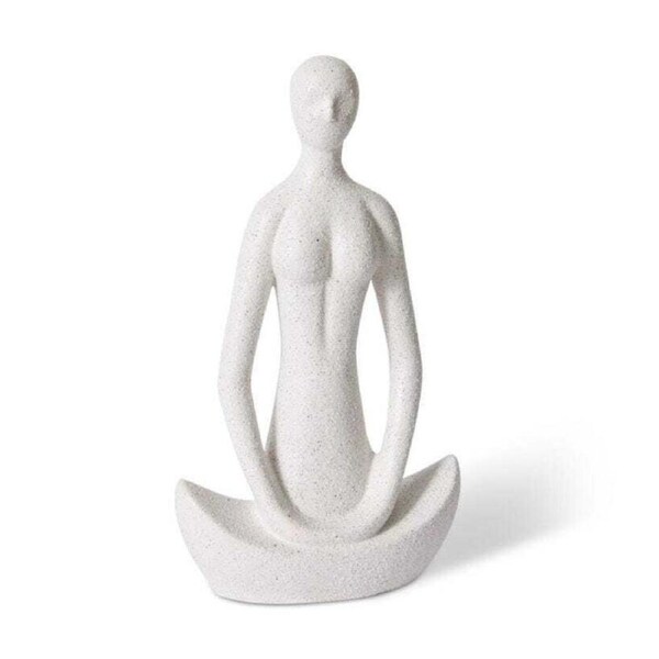 E Style 34cm Ceramic Meditation Sculpture Decorative Figurine Ornament White