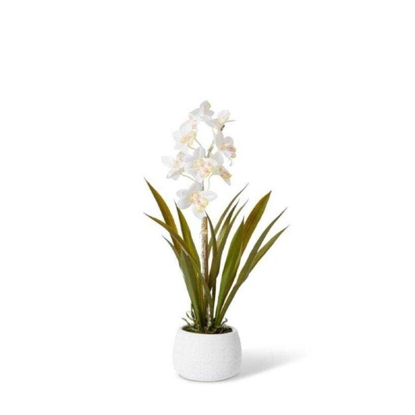 E Style 48cm Plastic Cymbidium Hybrid Dimple Pot Artificial Faux Flower WHT