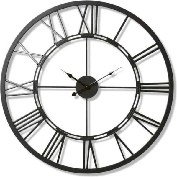 E Style Kingston Metal 70cm Wall Clock Hanging Round Analogue Decor Black