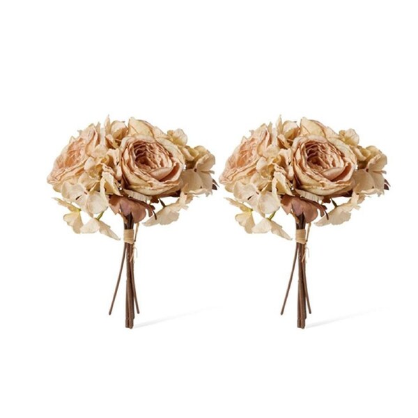2x E Style 28cm Rose Hydrangea Mix Decor Bouquet Faux Flower Antique Cream