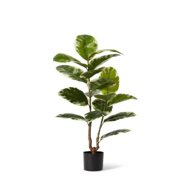 E Style 90cm Rubber Plant Grand Potted Artificial Decor Green/White