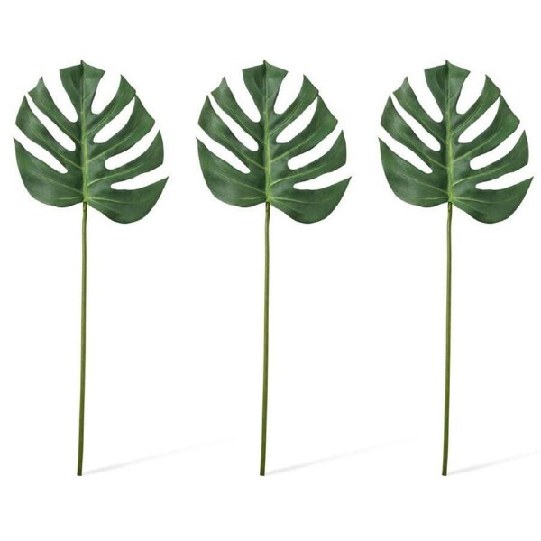 3x E Style 75cm Plastic Monstera Lush Stem Artificial Fake/Faux Decor Green