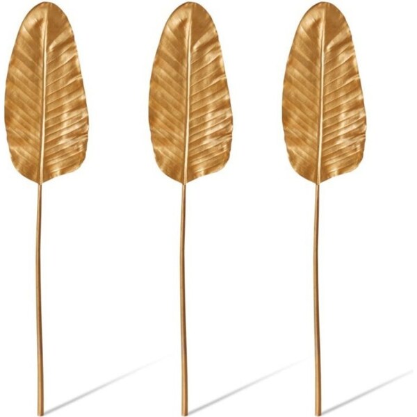 3x E Style 92cm Plastic Bird of Paradise Leaf Artificial Faux Decor Gold