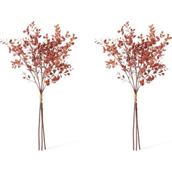 2x E Style 72cm Plastic Eucalyptus Decor Bundle Artifical Plant Dusty Red
