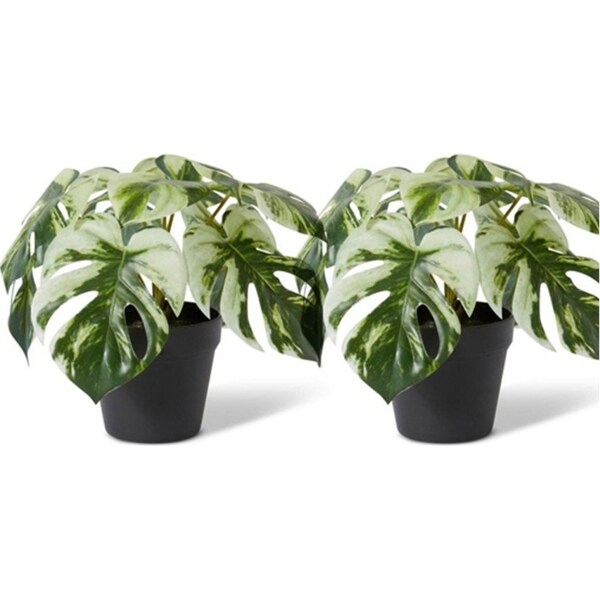 2x E Style 30cm Monstera Marble Artificial Potted Plant Decor Green/White