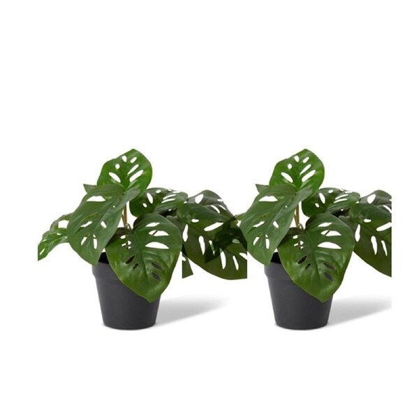 2x E Style 38cm Swiss Cheese Artificial Potted Plant Faux Home Decor Green