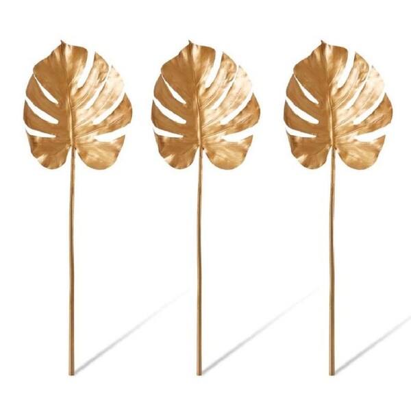 3x E Style 80cm Plastic Monstera Leaf Artificial Faux Home Room Decor Gold