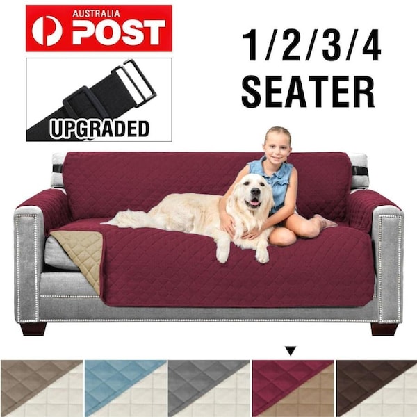 Water Repellent Sofa Cover Couch Cover Sofa Slip Covers 1/2/3/4 Seater Non Slip 4 Seater / Burgundy/Tan