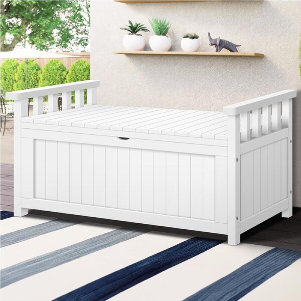 ALFORDSON Outdoor Storage Box 160L Wooden Garden Bench Chest Tool Sheds White L