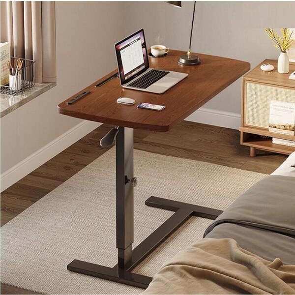 Gas-Lift Overbed Bedside Table Laptop Computer Standing Desk w/ Steel Frame Black
