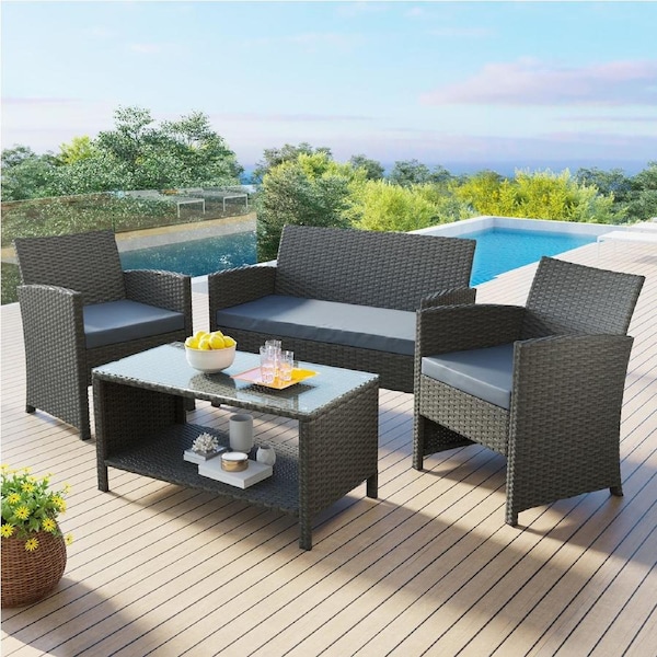 ALFORDSON 4PCS Outdoor Sofa Set Wicker Lounge Setting Dark Grey