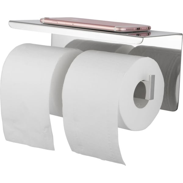 ACA Double Toilet Paper Holder 304 Stainless Steel Bathroom Roll Tissue Roller Wall Storage Shelf Rack Chrome