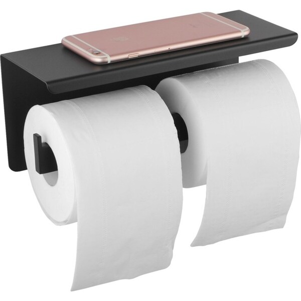 ACA Double Toilet Paper Holder 304 Stainless Steel Bathroom Roll Tissue Roller Wall Storage Shelf Rack Black
