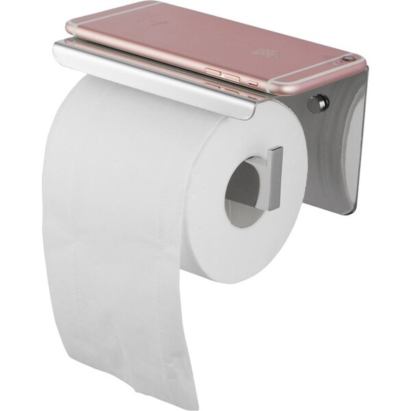 ACA Toilet Paper Roll Holder with Phone Shelf Toilet Paper Holder Tissue Rack Chrome