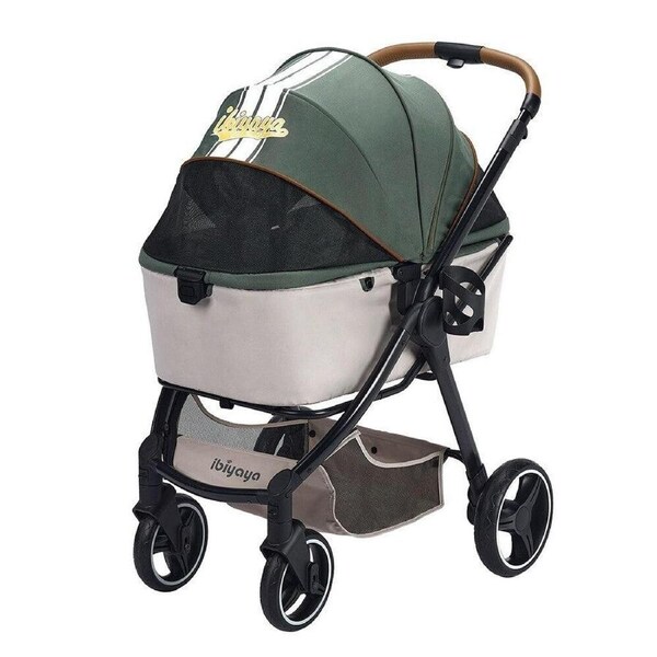 IBIYAYA Retro Luxe Folding Pet Stroller for Pets up to 30kg - Soft Sage