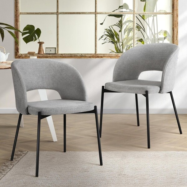 Oikiture 2PC Armchair Dining Chair Accent Chairs Tub Armchairs Fabric Grey&Black