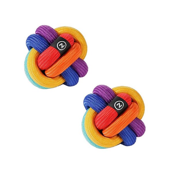 2x Pawzcity Rainbow Dare To Love 8cm Interactive Rope Ball Cat/Dog Fetch Toy