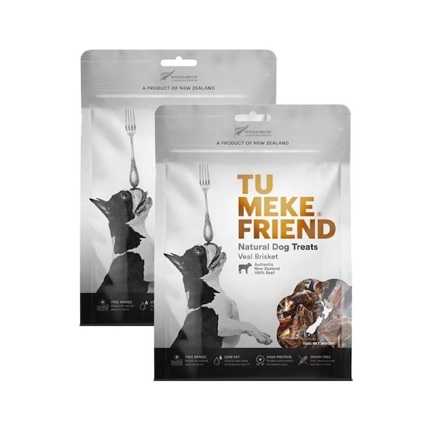 2x Tu Meke Friend 100g Air-Dried Natural Dog Treats Veal Brisket Pet Reward Bag