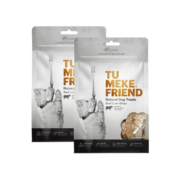 2x Tu Meke Friend 100g Air-Dried Natural Dog Treats Beef Liver Strips Pet Bag