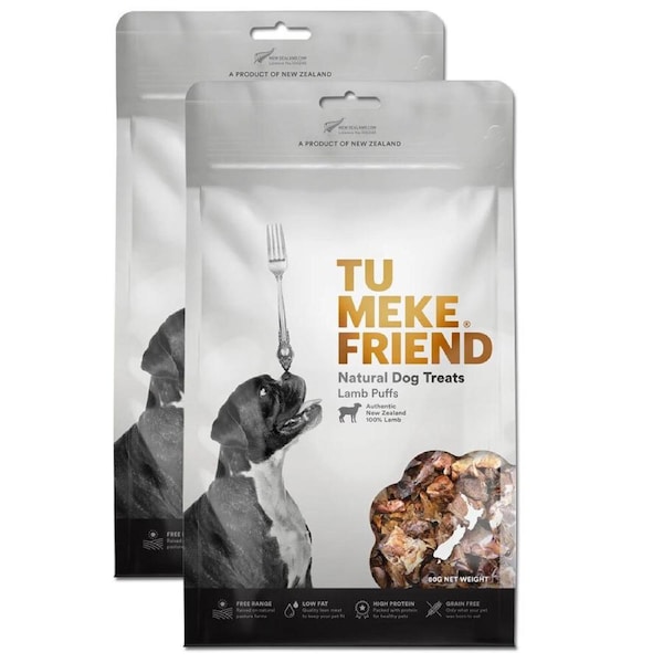 2x Tu Meke Friend 60g Air-Dried Natural Dog Treats Lamb Puff Pet Reward Snack