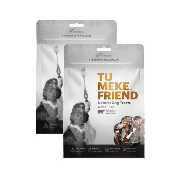 2x Tu Meke Friend 100g Air-Dried Natural Dog Treats Ovine Tripe Pet Reward Bag