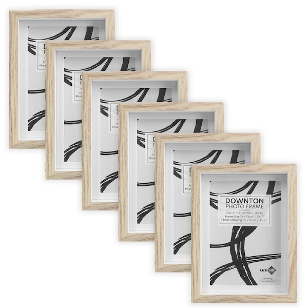 6x Unigift Downton 13x18cm MDF/Glass Matt Picture/Photo Frame Wall Hanging NTRL