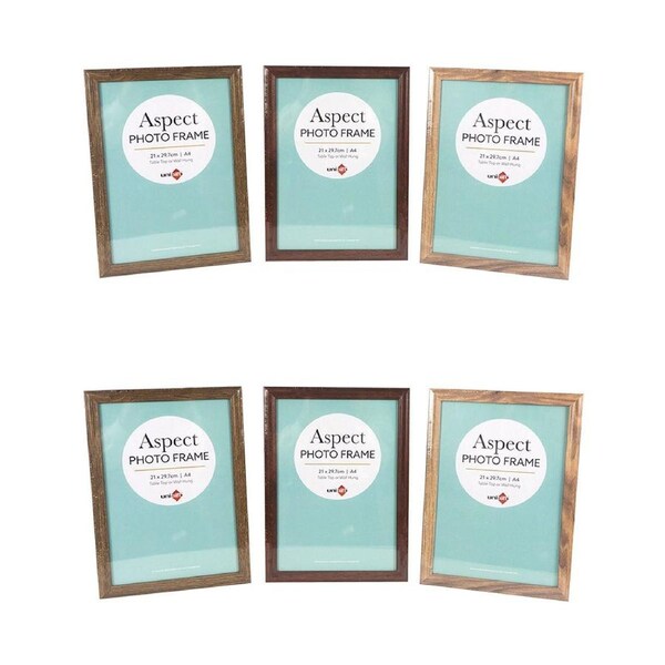 6x Unigift Aspect MDF/Glass A4 Picture/Photo Frame Wall Hanging/Stand Assorted