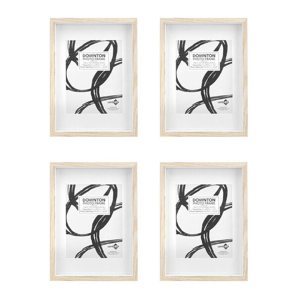4x Unigift Downton MDF/Glass Matt A4 Picture/Photo Frame Wall Hanging Natural