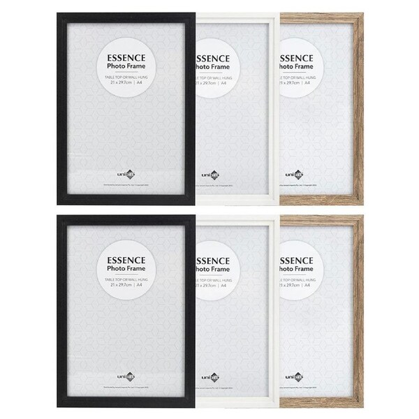 6x Unigift Essence 21x30cm MDF/Glass A4 Picture/Photo Frame Wall Display Assort