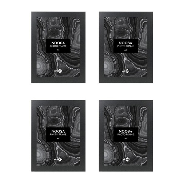 4x Unigift Noosa MDF/Glass A4 Picture/Photo Frame Wall Hanging Home Display BLK